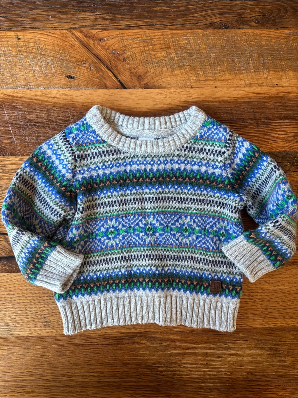 Janie and Jack Cream Fair Isle Sweater with Blue & Green Accents